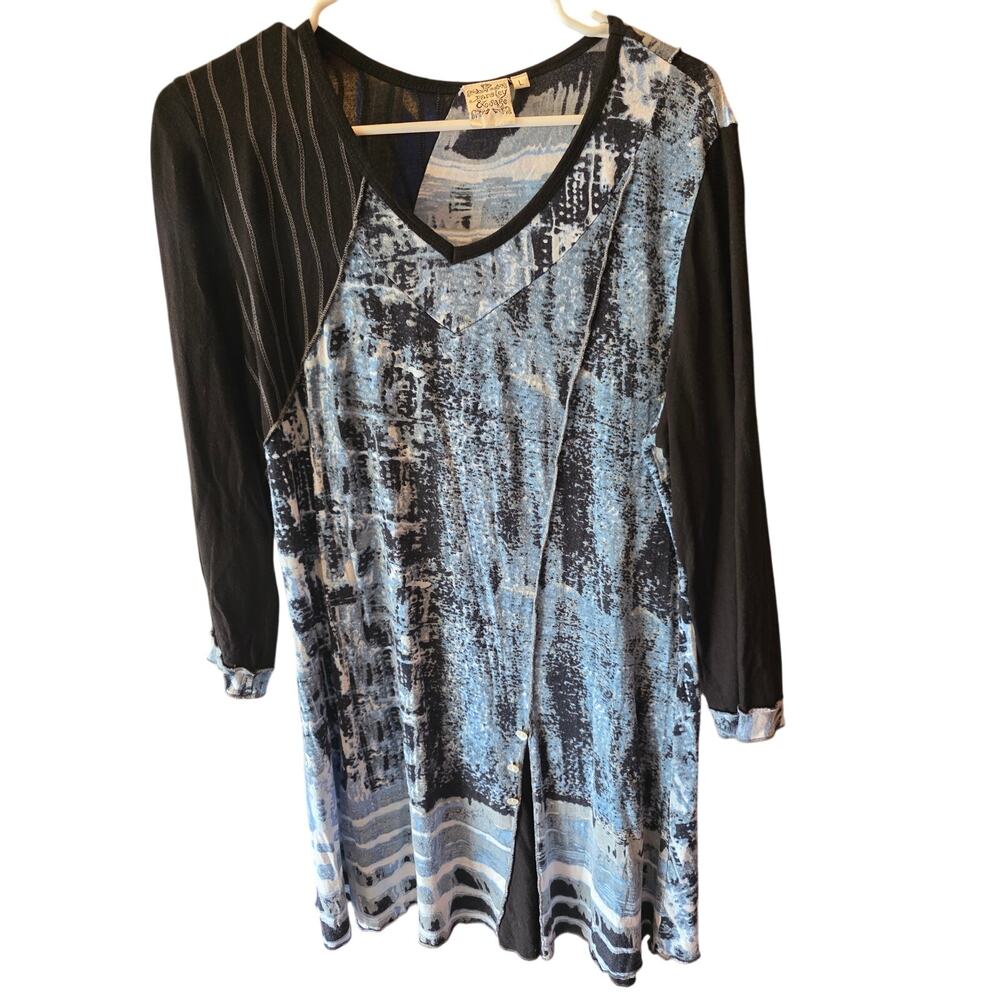 Parsley & Sage Art To Wear Long Sleeve Top L Womens Geometric V‎ Neck Lagen Look